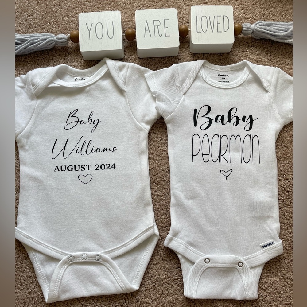Custom Personalized Baby Onesies Gift NB, 0-3mo, 3-6 mo, & 6-9mo; Made to Order - Picture 2 of 4
